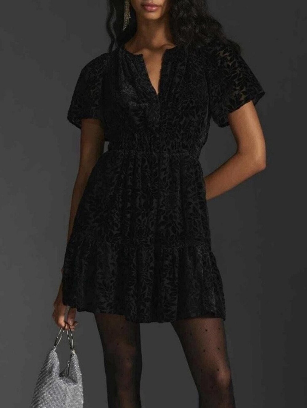 Anthropologie Somerset Mini Dress - Black Velvet Floral